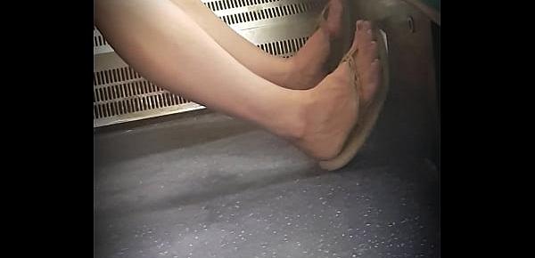  Candid feet in Flip Flops on train London Uk